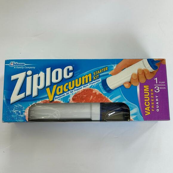 ZIPLOC Vacuum Starter Kit Hand Pump 3 Freezer Quart Bags Discontinued NEW - Picture 1 of 3